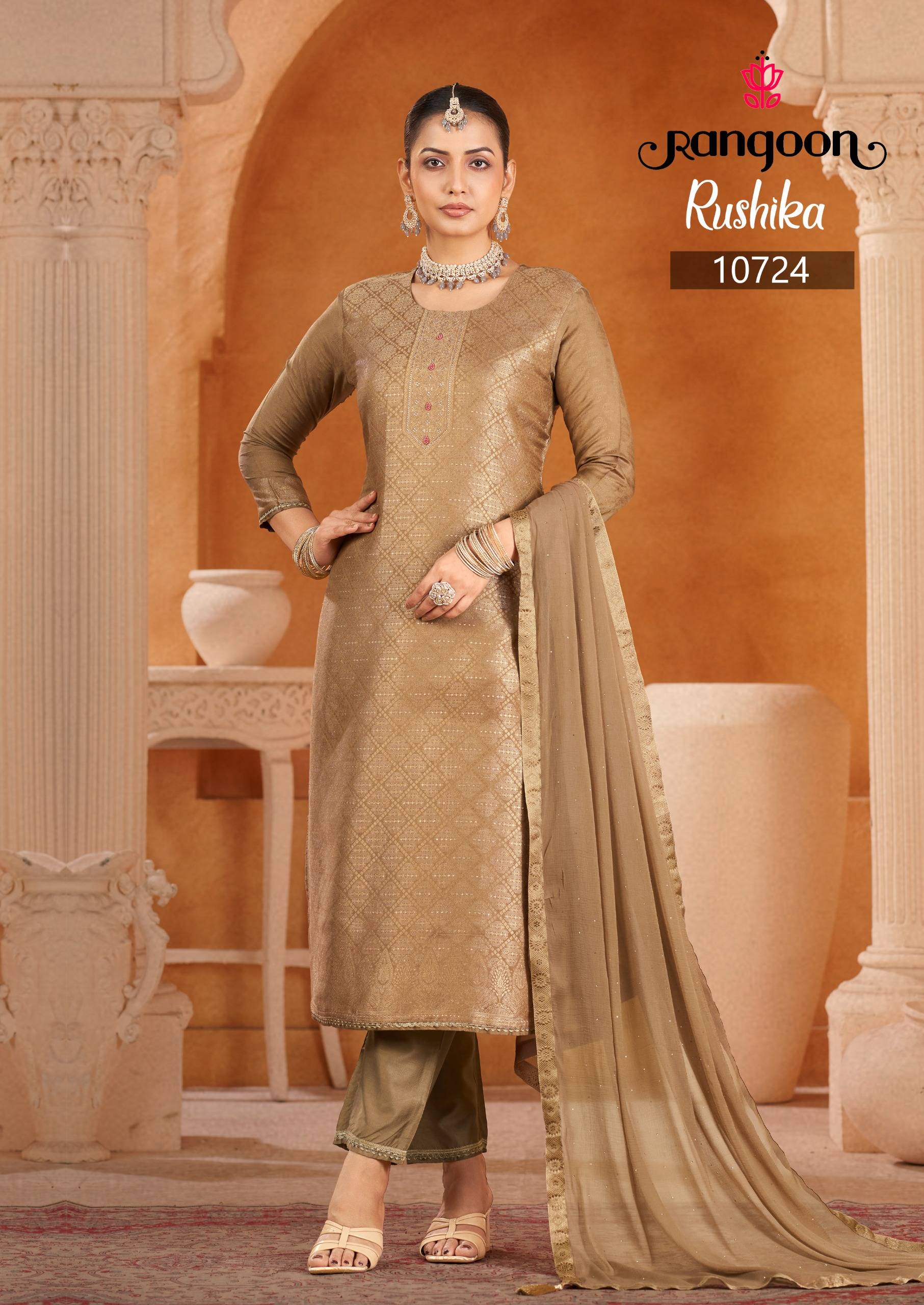 RUSHIKA By Rangoon 10721 to 10724 Series Designer Ethnic Wear Collection Viscose Muslin Dresses At Wholesale Price